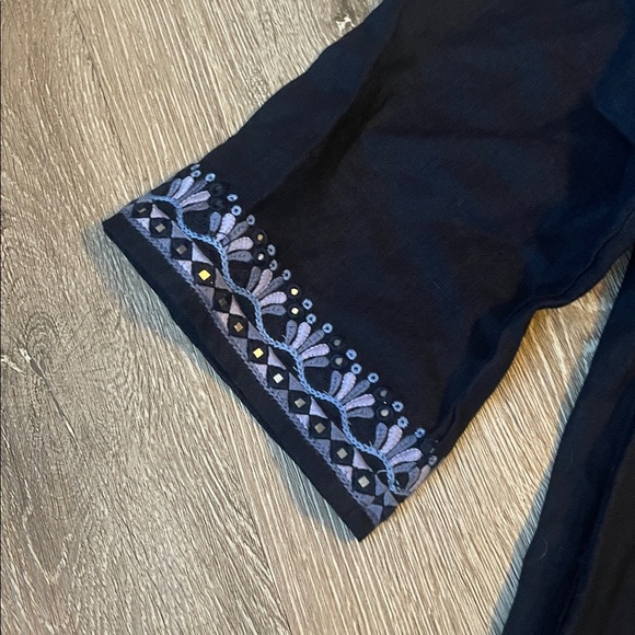 Chico’s casual Navy Blue Embellished Beaded Linen Dress size 8 - Picture 5 of 8